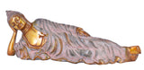 White Whale Large Brass Reclining Buddha Statue in Resting Pose with Multicolor Stone Work feng Shui Home Decorative Showpiece