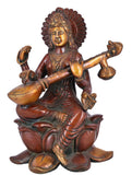 White Whale Maa Saraswati Brass Statue Religious Goddess Sculpture Idol Home Décor