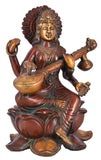 White Whale Maa Saraswati Brass Statue Religious Goddess Sculpture Idol Home Décor