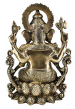 White Whale Large Lord Ganesha Sitting On Lotus Brass Idol Hindu Good Luck God Deity Ganesh Statue -Hindu Ganesha Idol Sculptures Home Décor