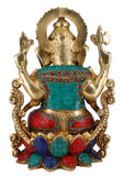 White Whale Large Lord Ganesha Sitting On Lotus Brass Idol Hindu Good Luck God Deity Ganesh Statue -Hindu Ganesha Idol Sculptures Home Décor