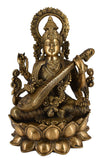 White Whale Antique Maa Saraswati Brass Statue Religious Goddess Sculpture Idol Home Décor
