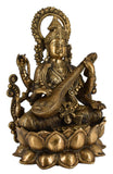 White Whale Antique Maa Saraswati Brass Statue Religious Goddess Sculpture Idol Home Décor