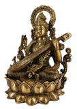 White Whale Antique Maa Saraswati Brass Statue Religious Goddess Sculpture Idol Home Décor
