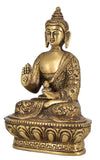 White Whale Brass Statue of Buddha Blessing with Sacred Kalash and Draped in Shawl Home Décor
