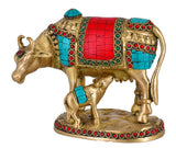 White Whale Brass Kamdhenu Cow and Calf Idol Showpiece for Home Decor and Decorative Gift