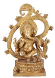 White Whale Lord Ganesha Behind Om Symbol Brass Statue Religious Strength God Sculpture Idol Home Decor