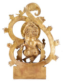White Whale Lord Ganesha Behind Om Symbol Brass Statue Religious Strength God Sculpture Idol Home Decor