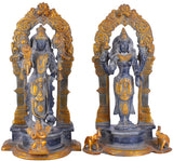 White Whale Brass Lord Vishnu and Lakshmi Statue Idol Murti for Home Decor Mandir Pooja Carved Frame with Kirtimuka