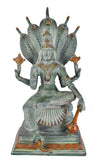 White Whale Lord Vishnu Sitting Upon Shesha Naag Brass Statue Religious Strength Sculpture Idol Home Décor