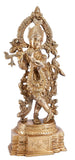 White Whale Brass Lord Krishna Bhagwan Playing Flute Murti Gold Statue Home Decor