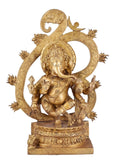 White Whale Lord Ganesha Behind Om Symbol Brass Statue Religious Strength God Sculpture Idol Home Decor