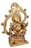 White Whale Lord Ganesha Behind Om Symbol Brass Statue Religious Strength God Sculpture Idol Home Decor