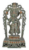 White Whale Brass Antique Green Standing Goddess Lakshmi with Prabhavali - Brass Statue for Home Decor Mandir Pooja Home Decor