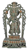 White Whale Brass Antique Green Standing Goddess Lakshmi with Prabhavali - Brass Statue for Home Decor Mandir Pooja Home Decor