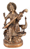 White Whale Maa Saraswati Brass Statue Religious Goddess Sculpture Idol Home Decor