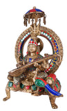 White Whale Maa Saraswati Brass Statue Religious Goddess Sculpture Idol Home Decor