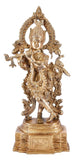 White Whale Brass Lord Krishna Bhagwan Playing Flute Murti Gold Statue Home Decor