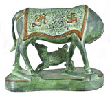 White Whale Brass Kamdhenu Cow and Calf Idol Showpiece for Home Decor and Decorative Gift