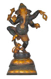 White Whale Lord Dancing Ganesha Brass Statue Religious Strength God Sculpture Idol