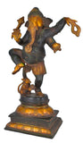 White Whale Lord Dancing Ganesha Brass Statue Religious Strength God Sculpture Idol