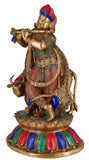White Whale Lord Krishna Idol with Nandi Cow Brass Statue Idol Showpiece Statue Sculpture Murti