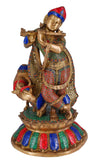 White Whale Lord Krishna Idol with Nandi Cow Brass Statue Idol Showpiece Statue Sculpture Murti