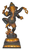 White Whale Lord Dancing Ganesha Brass Statue Religious Strength God Sculpture Idol