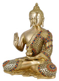 White Whale Brass Buddha Statue Blessing Murti for Home Decor Entrance Office Table Living Room Meditation Luck Gift Feng Shui