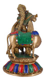 White Whale Lord Krishna Idol with Nandi Cow Brass Statue Idol Showpiece Statue Sculpture Murti