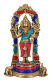 White Whale Standing Goddess Lakshmi with Prabhavali - Brass Statue for Home Decor Mandir Pooja