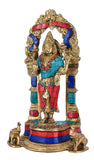 White Whale Standing Goddess Lakshmi with Prabhavali - Brass Statue for Home Decor Mandir Pooja