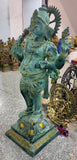 White Whale Lord Standing Ganesha Brass Statue Religious Strength God Sculpture Idol - 50 Inches