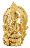 White Whale Brass Mangalkari Ganesha Sitting On Lotus Bhagwan Idol Ganesha Statue Ganpati Murti Home Decor- Height : 15 Inches