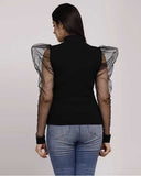 Whitewhale Casual Regular Sleeves Solid Women Black Top