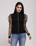 Whitewhale Casual Regular Sleeves Solid Women Black Top