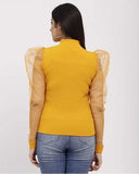 Whitewhale Casual Regular Sleeves Solid Women Mustard Top