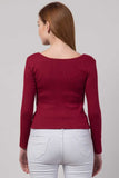 Whitewhale Casual Regular Sleeves Solid Women Maroon Top
