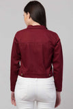 Whitewhale Full Sleeve Solid Women Denim Maroon Jacket