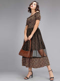 Whitewhale Women Fit and Flare Black Beige Dress