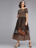 Whitewhale Women Fit and Flare Black Beige Dress