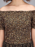 Whitewhale Women Fit and Flare Black Beige Dress
