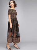 Whitewhale Women Fit and Flare Black Beige Dress