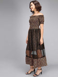 Whitewhale Women Fit and Flare Black Beige Dress