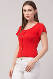 Whitewhale Casual Regular Sleeves Solid Women Red Top