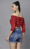 Whitewhale Casual Regular Sleeves Solid Women Maroon Top