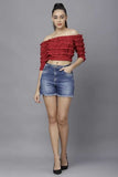 Whitewhale Casual Regular Sleeves Solid Women Maroon Top