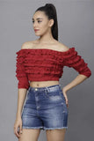 Whitewhale Casual Regular Sleeves Solid Women Maroon Top