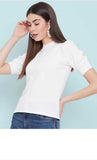 Whitewhale Casual Regular Sleeves Solid Women White Top