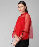 Whitewhale Casual Regular Sleeves Solid Women Red Top